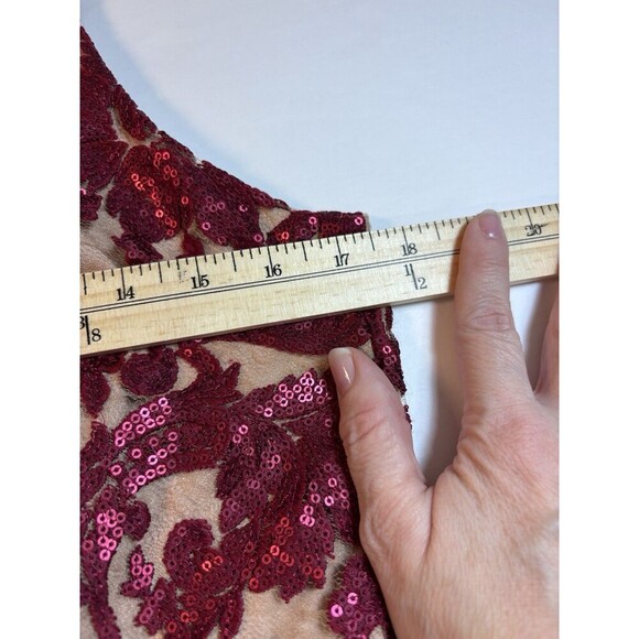 Dress the Population Maxi Dress Fleshtone Burgundy Red Sequins Large - Picture 6 of 12